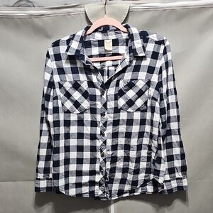 Faded Glory Navy and White Plaid Shirt